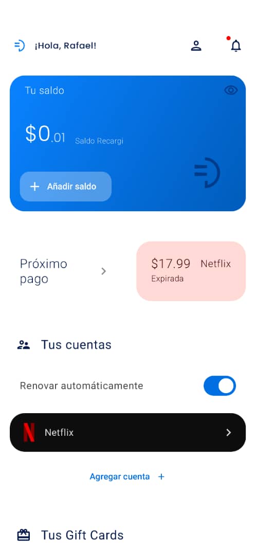 Captura de pantalla de la aplicación Recargi
